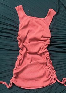 Ruched Drawstring Mini Dress