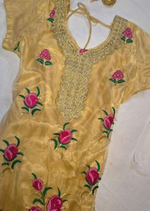 Elegant Golden Floral Embroidered Suit