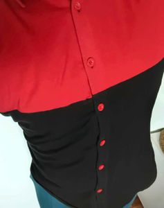 Red &amp; Black Color Block Shirt
