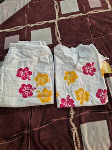White Hibiscus Print Co-ord Set
