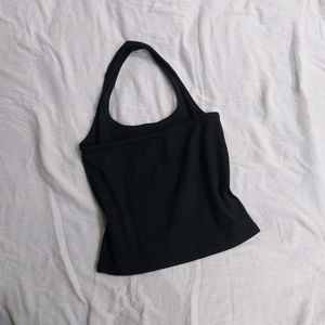 Black Halter Neck Ribbed Tank Top
