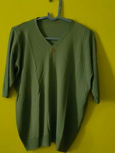 Chic V-Neck Olive Green Top