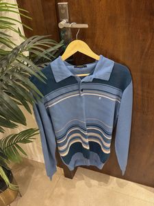 PIERRE CARDIN Striped Blue Knit Polo