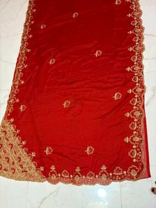 cut work  Red Embroidered Saree