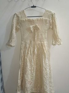 Cream Lace Smocked Dress