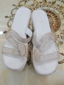 Sparkly White Flat High Heels Sandals