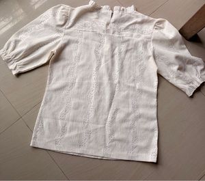 Cream Embroidered Puff Sleeve Top