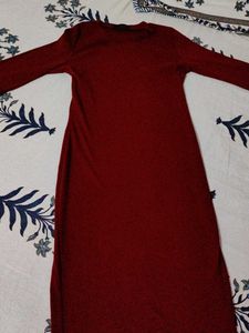 Maroon Ribbed Midi Dress