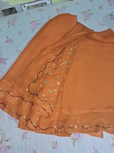 Orange Embroidered Chiffon Saree &amp; stiched blouse
