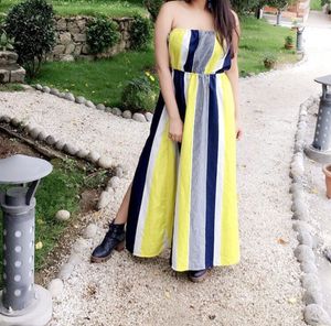 Boho Striped Strapless Maxi Dress