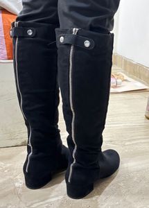 Black Suede Knee-High Boots