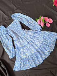 Blue Floral Tiered Midi Dress