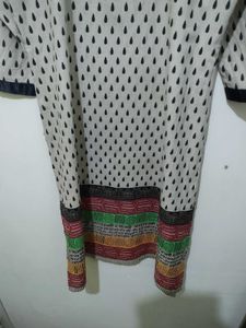 Shree beige kurta Mandarin collar black tear drop