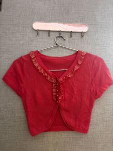 Ribbed Pink Cropped Cardigan