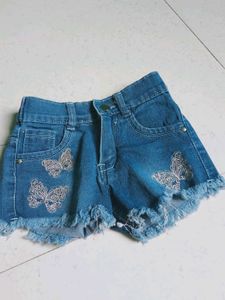 Denim Shorts with Butterfly Embroidery