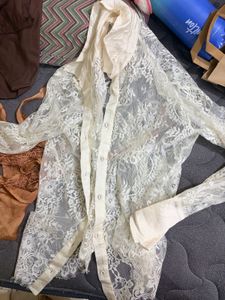 imported Vintage Lace Sheer Blouse