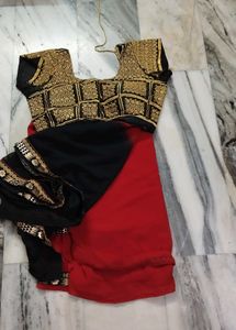Pink &amp; Navy Saree with Blouse
