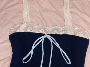 Navy Blue Lace Trimmed Maxi Dress