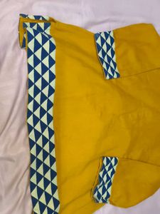 Yellow Kurta with Blue Geometric Print shout kurt