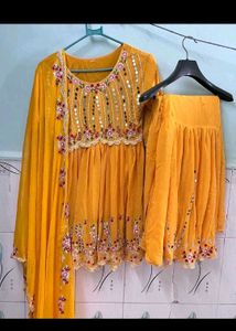 Embroidered Yellow Kurta Set