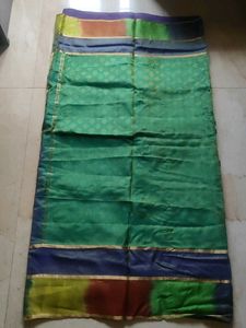 Green Silk Saree with Multi-Color Border and st