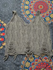 Grey Distressed Knit Tank Top