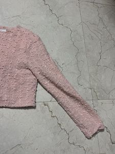 Chic Pink Textured Cropped Jacket