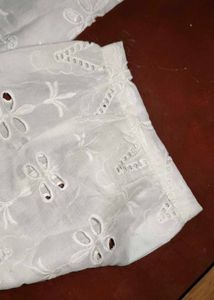 Max White Eyelet 3/4 Sleeve Top