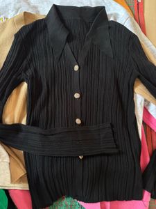 Chic Black Ribbed Cardigan