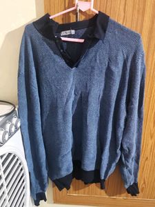 Men's Blue Striped Knit Sweater