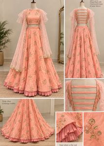 Peach Double layered Floral Lehenga Set