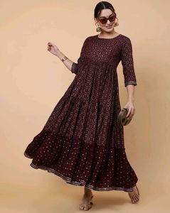 Elegant Maroon Printed Ethnic Gown, XXL Size
