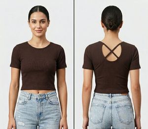 Brown Cropped T-Shirt with Back Detail