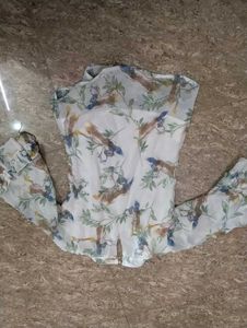 Sheer Floral Bird Print Top