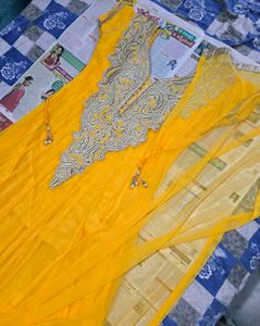 Elegant Yellow dress Intricate Silver Embelli