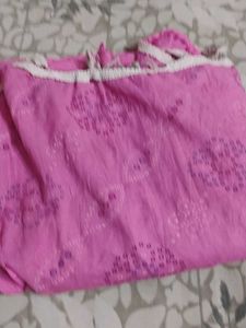 Pink Bandhani Dupatta with Lace Trim