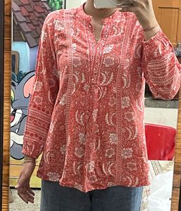 Chic Coral Floral Print Kurta