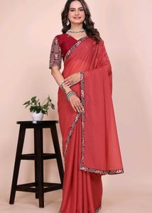 Elegant Peach Embroidered Saree