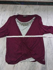 Maroon &amp; Grey Embellished Top