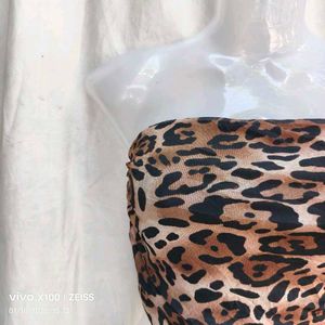 Leopard Print Ruched Tube Top