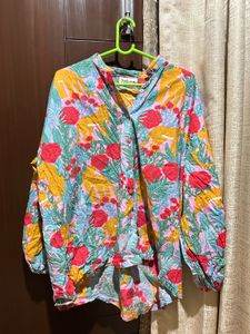 Vibrant Floral Print Button-Up Top