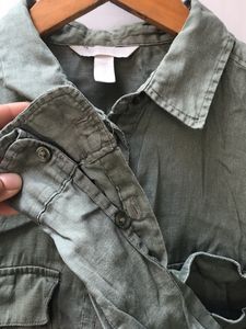 H&amp;M Olive Green Linen Women Shirt