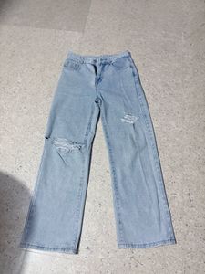 Light Wash Ripped Wide Leg Jeans