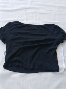 Black Crop Top with Ribbon Detail