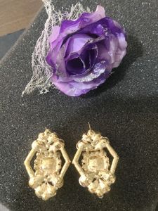 Golden Korean Glass Stone Earring