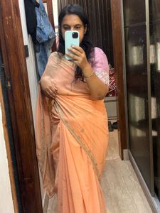 Elegant Peach Saree with Embellished Border