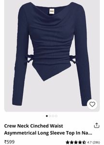 Crew Neck Cinched WaistAsymmetrical Long Sleeve