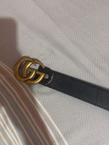 Designer Black Leather Belt with GG Buckle