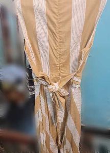 Beige striped linen dress by Mango 60%discount