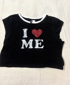 H&amp;M "I Love Me" Black Crop Top